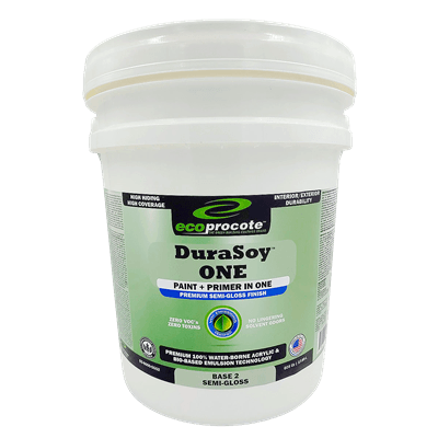 DuraSoy ONE Paint + Primer, Semi-Gloss, Base 2, 5 Gal B&R: Paint, Stains, Sealers, & Wall Coverings Eco Safety Products 