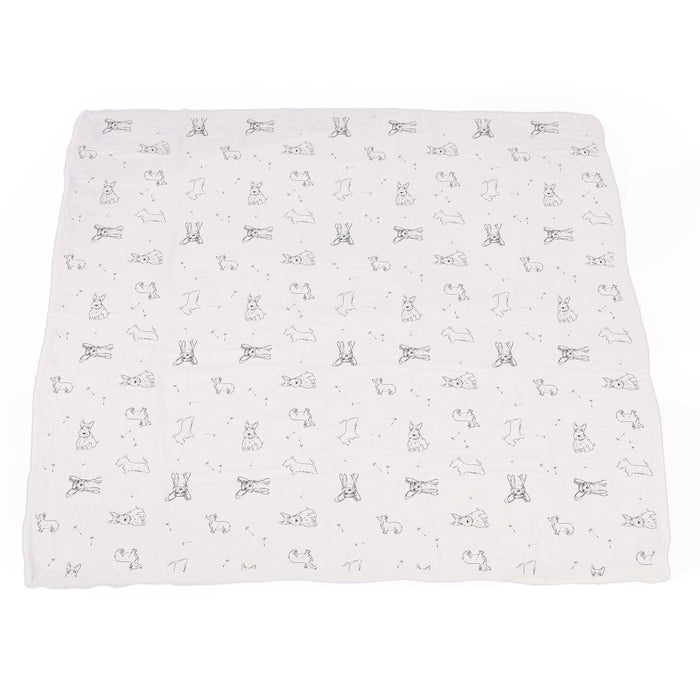 Corgi and Dandelion Seeds Bamboo Muslin Newcastle Blanket