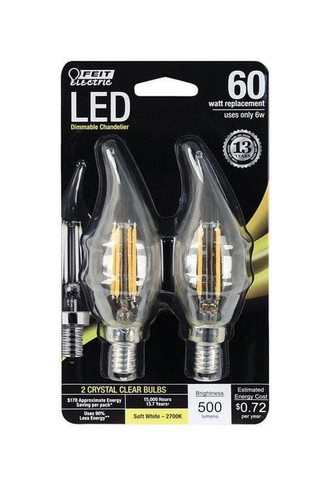 FEIT Electric C10 E12 (Candelabra) LED Bulb Soft White 60 Watt Home & Garden Feit 