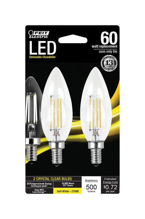 FEIT Electric B10 E12 (Candelabra) LED Bulb Soft White 60 Watt Home & Garden Feit 