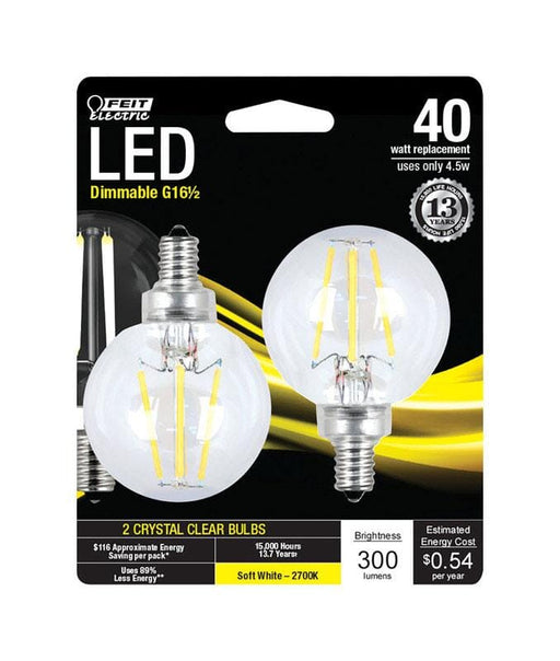 FEIT Electric G16.5 E12 (Candelabra) LED Bulb Soft White 40 Watt Home & Garden Feit 