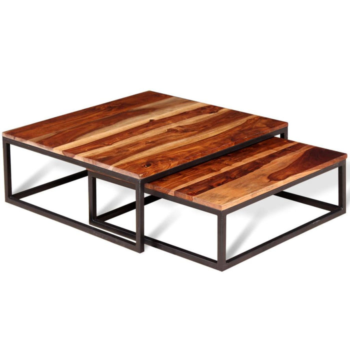 Nesting Coffee Table Set 2 Pieces Solid Reclaimed Teak Home & Garden Emerald Ares 