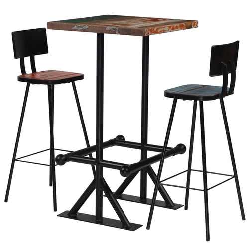 Bar Set 3 Piece Solid Reclaimed Wood Multicolour Home & Garden Emerald Ares 2 