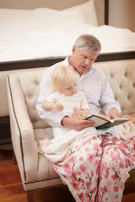 Cherry Blossom Bamboo Muslin Newcastle Blanket