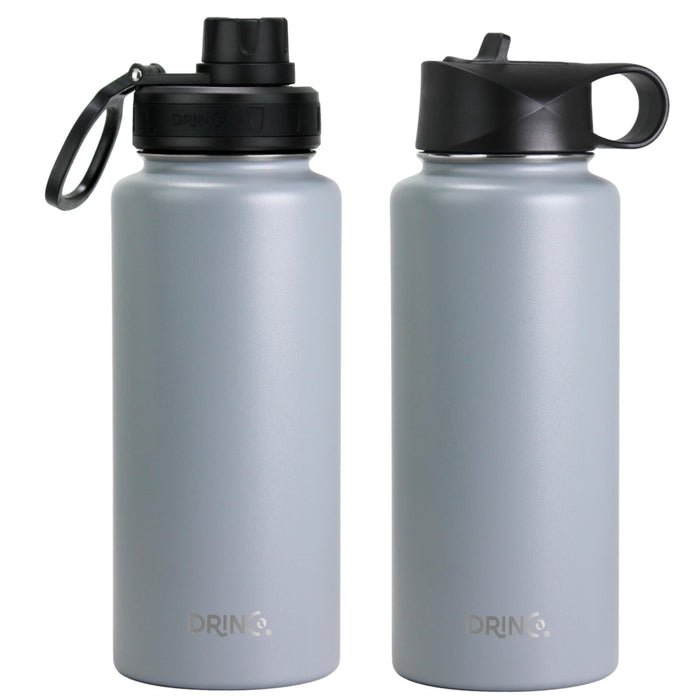 DRINCO® 32oz Stainless Steel Water Bottle (3 lids) - Asphalt Gray Drinkware Orchid Lavender 