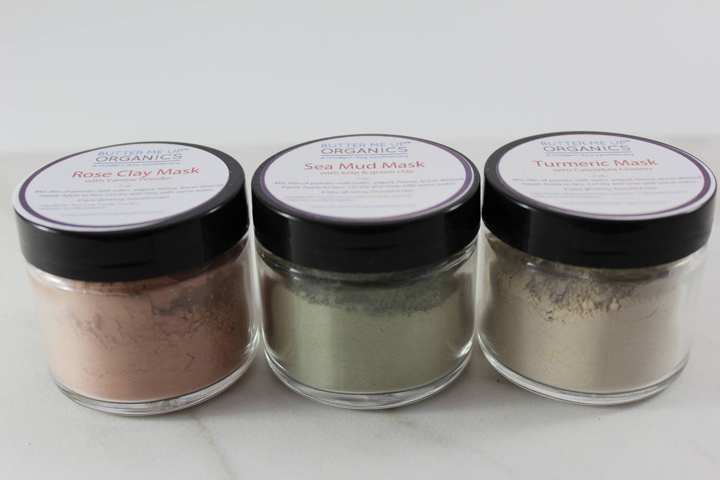Clay Face Mask Trio Rose Clay French Green Clay Kaolin Clay Turmeric Other Butter Me Up Organics 