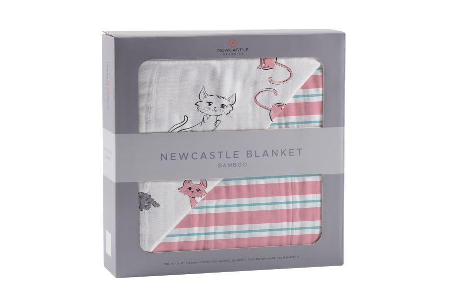 Playful Kitty and Candy Stripe Bamboo Muslin Newcastle Blanket